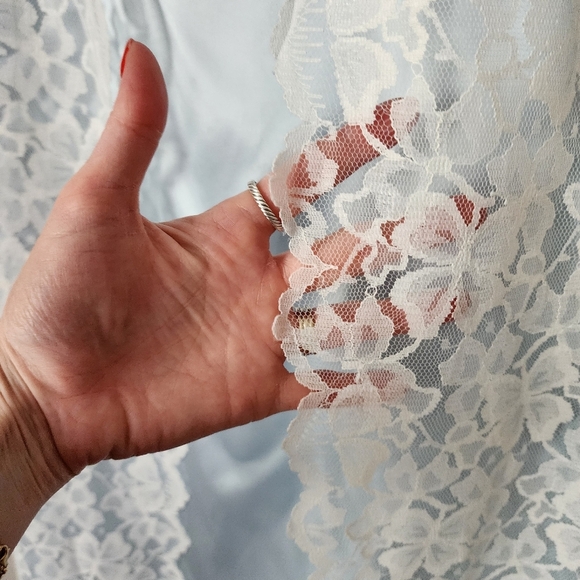 VINTAGE Handmade Ethereal Maxi Dress light blue satin scalloped lace overlay - Picture 4 of 10